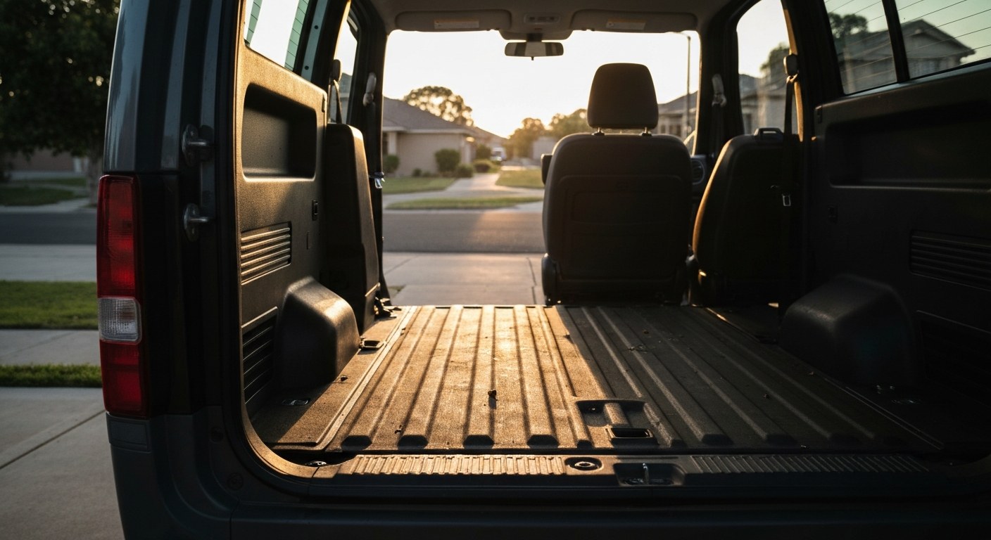 Interior of a delivery vehicle cargo area ready for loading packages.