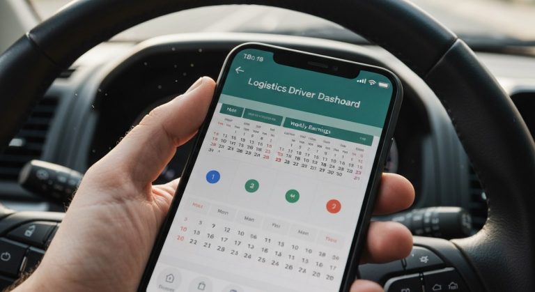 Close-up of a smartphone app showing a weekly earnings schedule for a delivery driver.