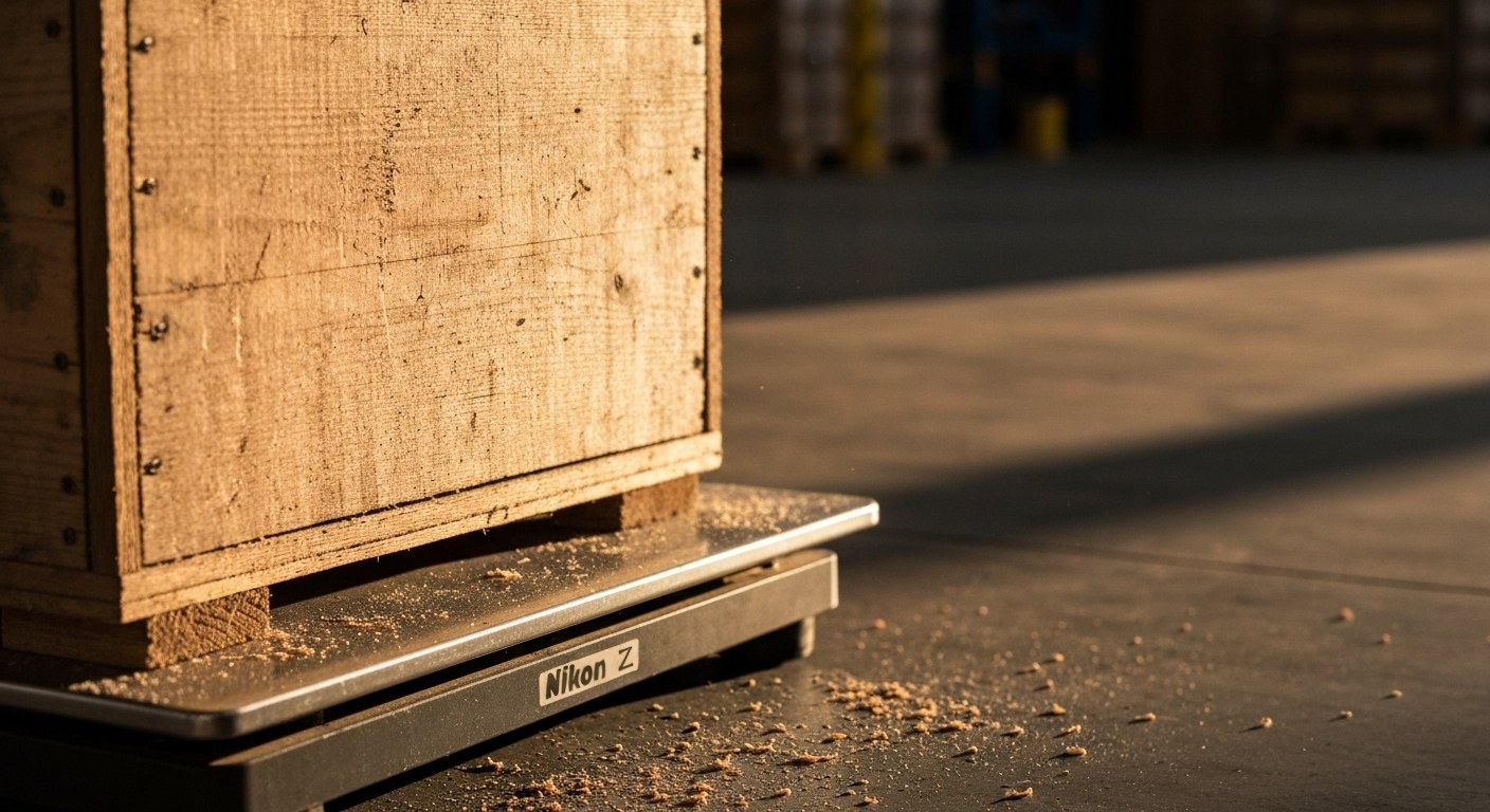 Netto and Brutto Weight Explained Close up of a wooden crate being weighed in a warehouse, highlighting logistics and weight measurements.
