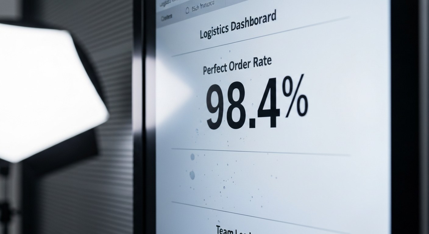 Close up of a warehouse performance dashboard showing high order accuracy metrics.