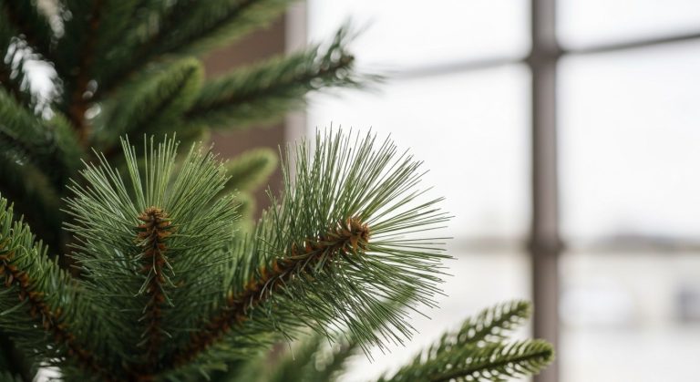 Balsam Hill Warehouse Sale: Worth It In 2026? (Truth) 6 Close-up of a realistic artificial Christmas tree branch showing needle texture and subtle pinecone details.