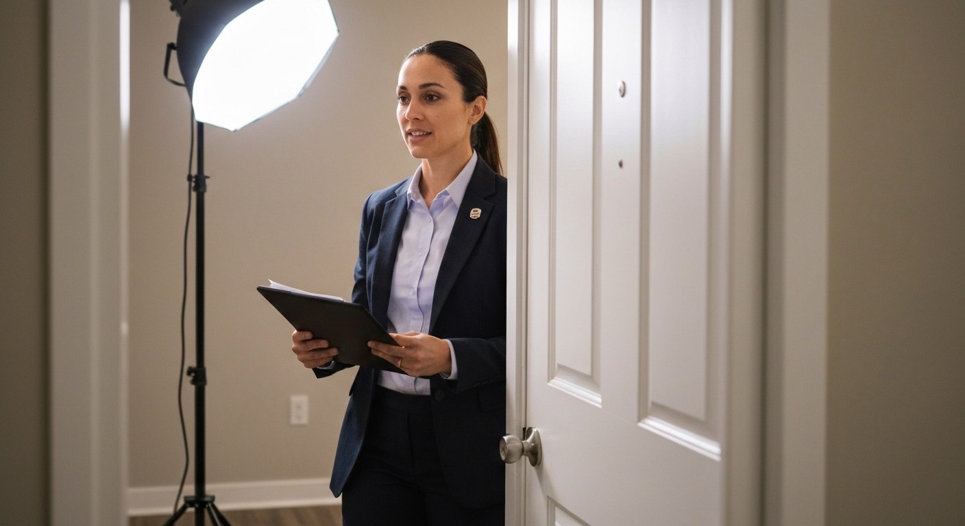 Professional property manager performing a unit assessment in a clean apartment.