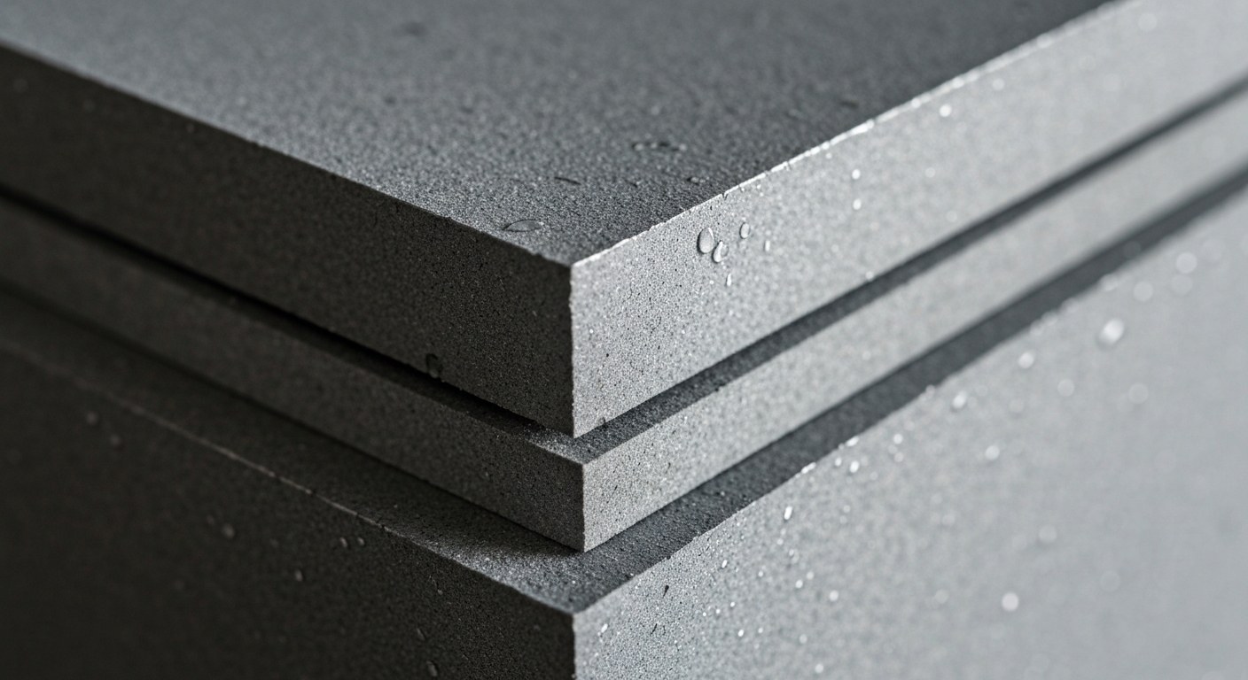 Multi-Layered Radiation Shielding Composite Extreme macro detail of lead and tungsten-polymer shielding layers showing metallic textures and microscopic scratches.