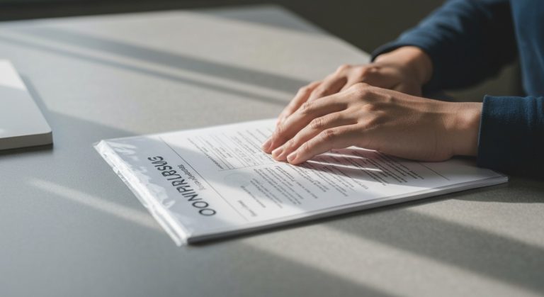 Walmart warehouse orientation duration: 5-min guide (2026) 3 Close-up of a worker's hands resting on an orientation manual at a distribution center desk.