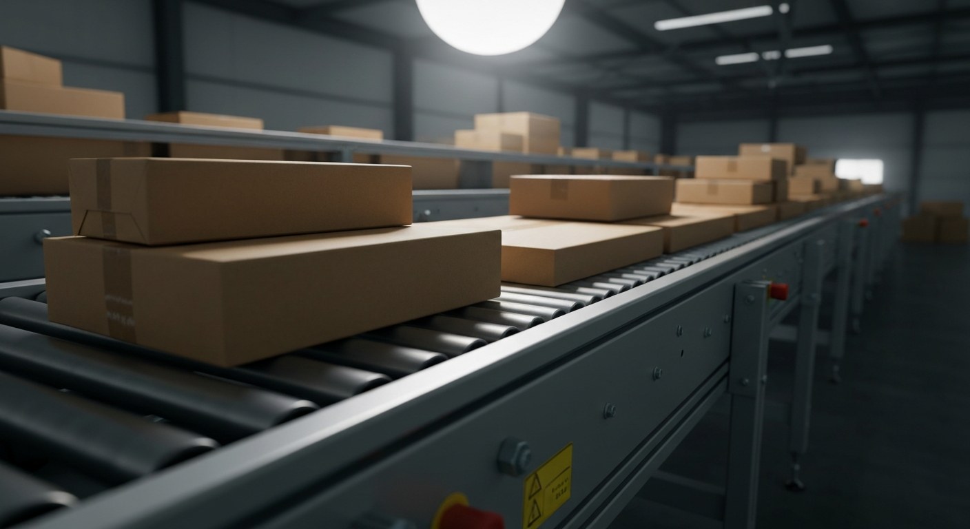 Scaling Logistics through Automation Automated conveyor belt carrying parcels through a modern warehouse facility.