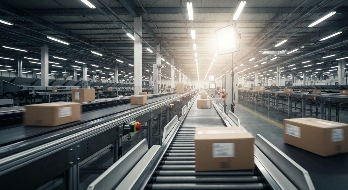 Inside the 2026 Distribution Network An automated sorting facility with conveyor belts and scanning equipment in a modern warehouse.
