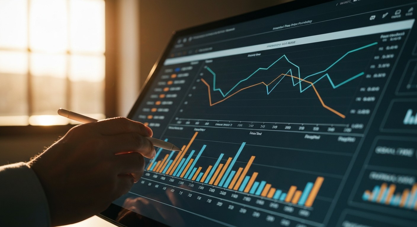 Optimizing Inventory with Data Analytics Close-up view of a high-tech data dashboard showing inventory analytics with a stylus nearby.