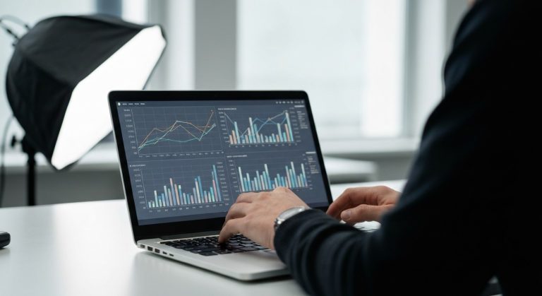 Amazon Flex Misdemeanor: Can You Pass? (2026 Update) 7 Hands typing on a laptop screen showing abstract data visualization in a professional office environment.