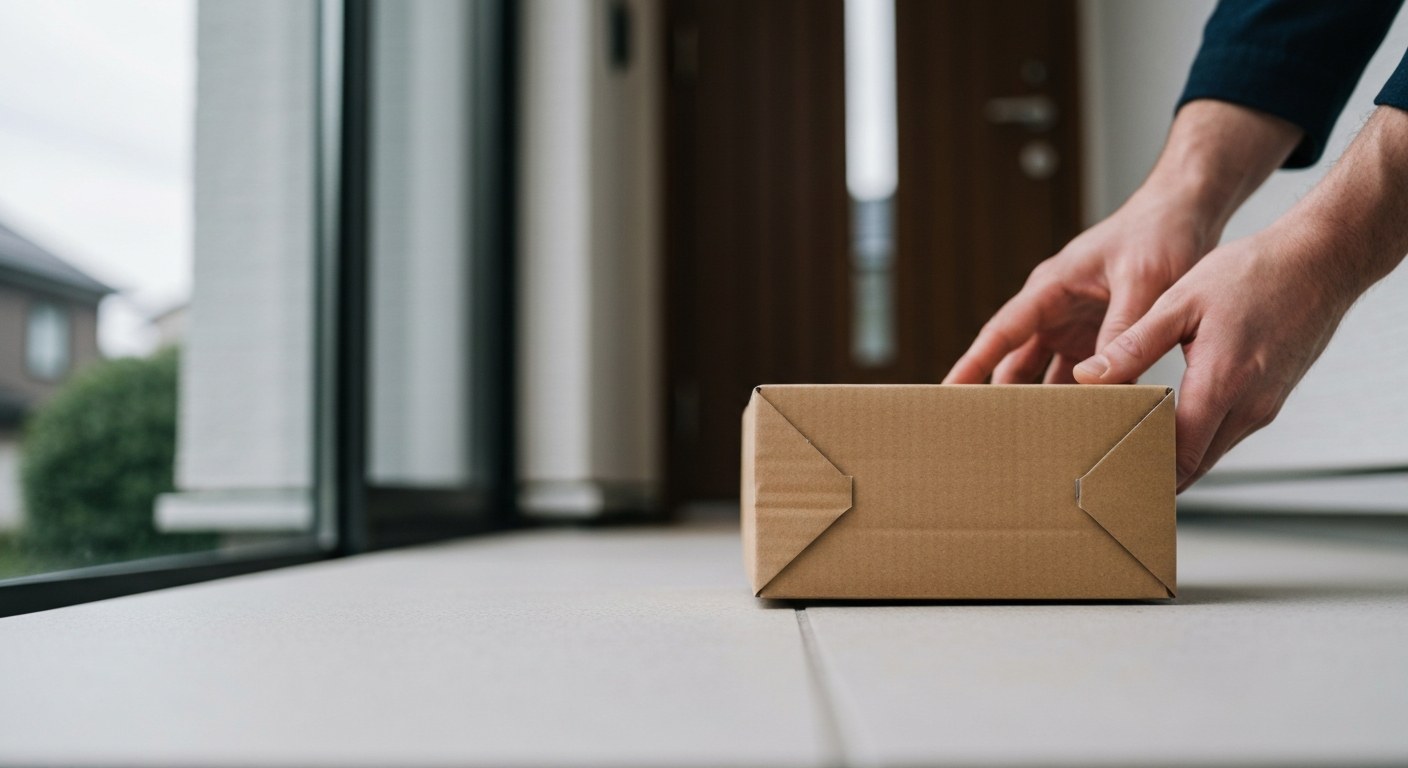 Achieving Last-Mile Efficiency A person placing a small delivery package on a residential doorstep.