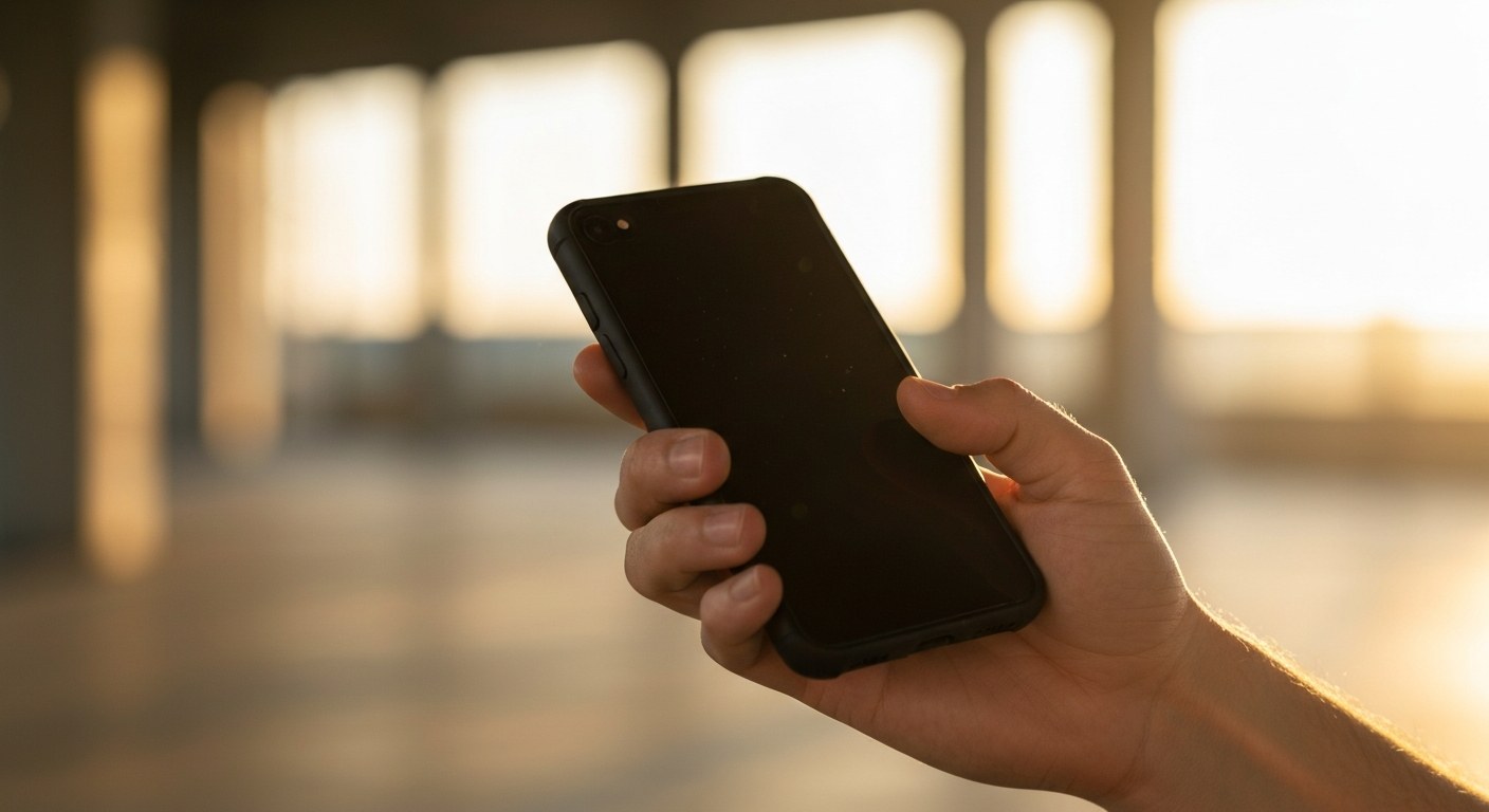 Secure Identity Verification for Onboarding Close-up of hands holding a smartphone for identity verification with a blurred background.
