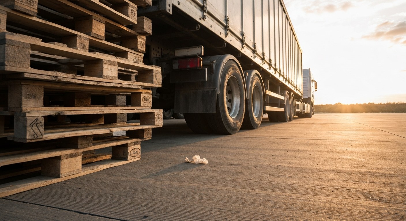 Global Logistics Hub Loading Bays A row of industrial loading docks at a logistics center during a clear sunset with a freight truck parked.