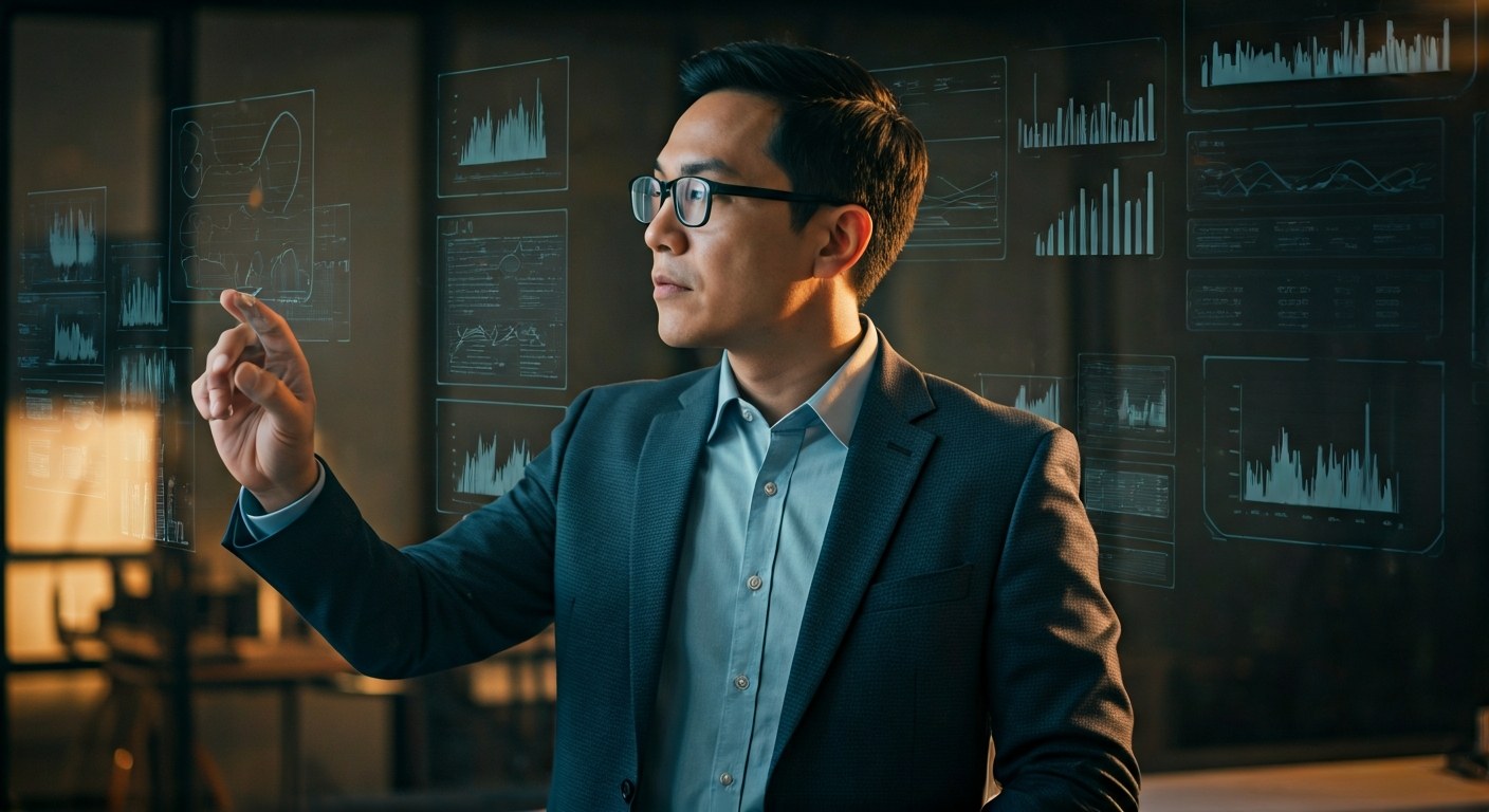 Logistics expert analyzing high-level supply chain strategy in a modern office.