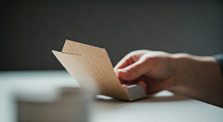 Hims Packaging: Why It Matters (Sustainable & Private?) 6 Minimalist, matte pharmaceutical box being opened on a modern desk, focusing on sustainable material texture.