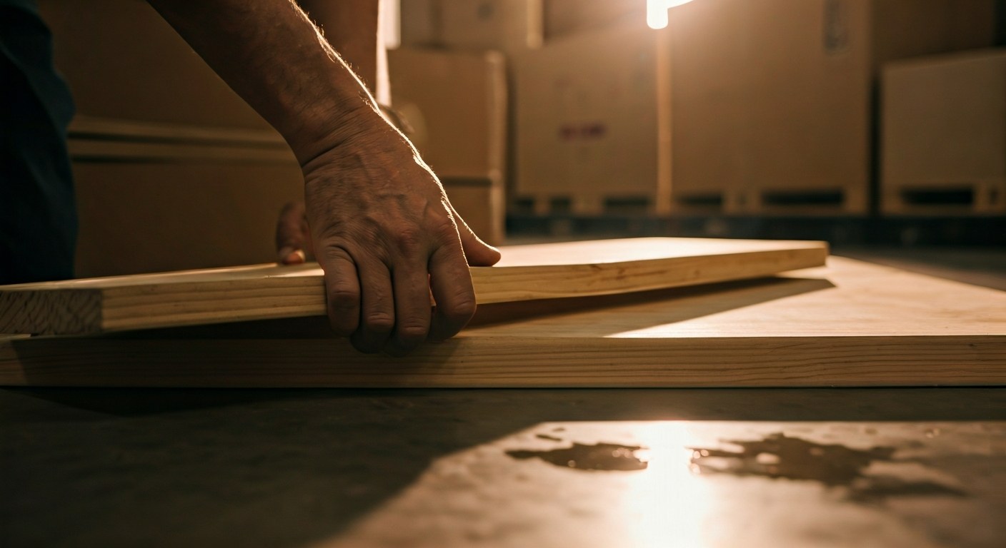 Hyperlocal Store-as-a-Hub Logistics A worker's hands organizing packages on wooden shelves in a retail staging area during golden hour.