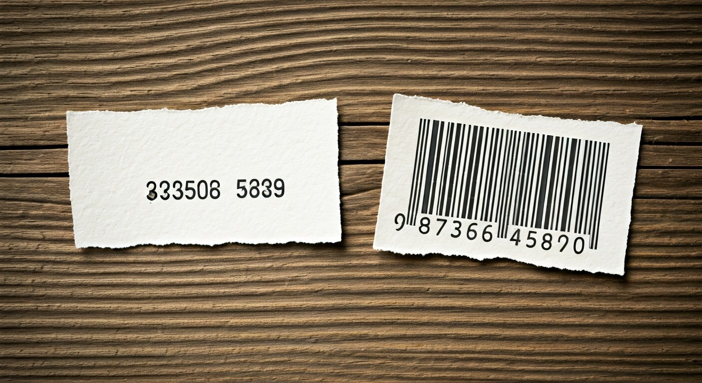 SKU vs UPC: Defining the Difference Side-by-side comparison of a custom alphanumeric SKU label and a standard retail UPC barcode label.