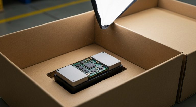 Importance of Packaging: Quick Guide for 2026 (5 mins) 7 A high-end electronic component being placed into a form-fitted, sustainable fiber-molded protective package.