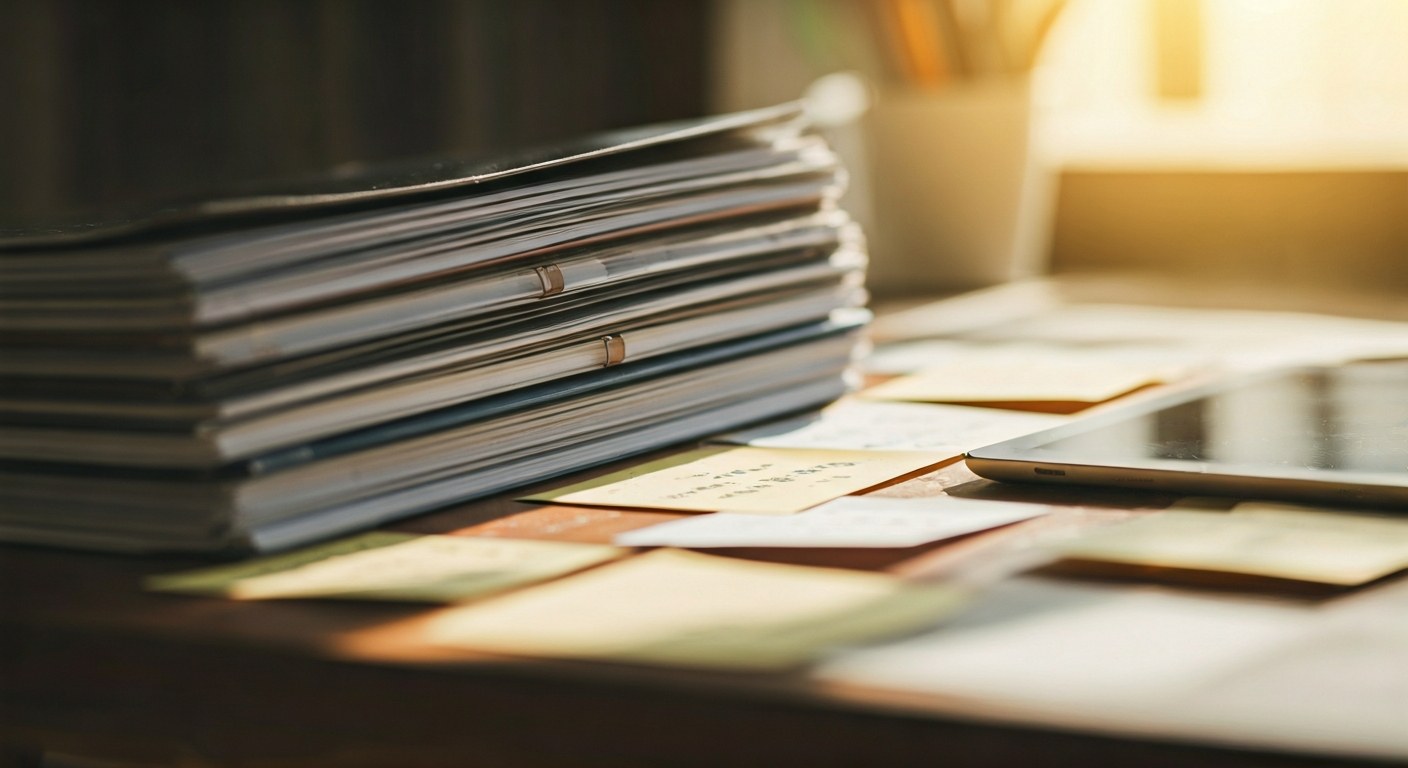 Warehouse vs Data Lake Strategy A desk with a split workspace: organized folders on one side, chaotic papers on the other.