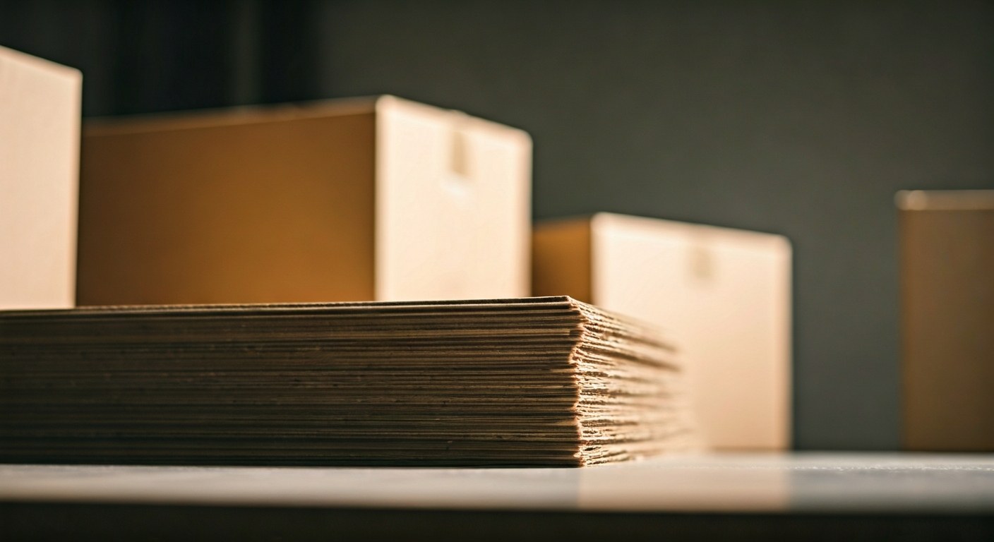 Sustainable, recycled shipping boxes being packed in a clean, modern warehouse facility.