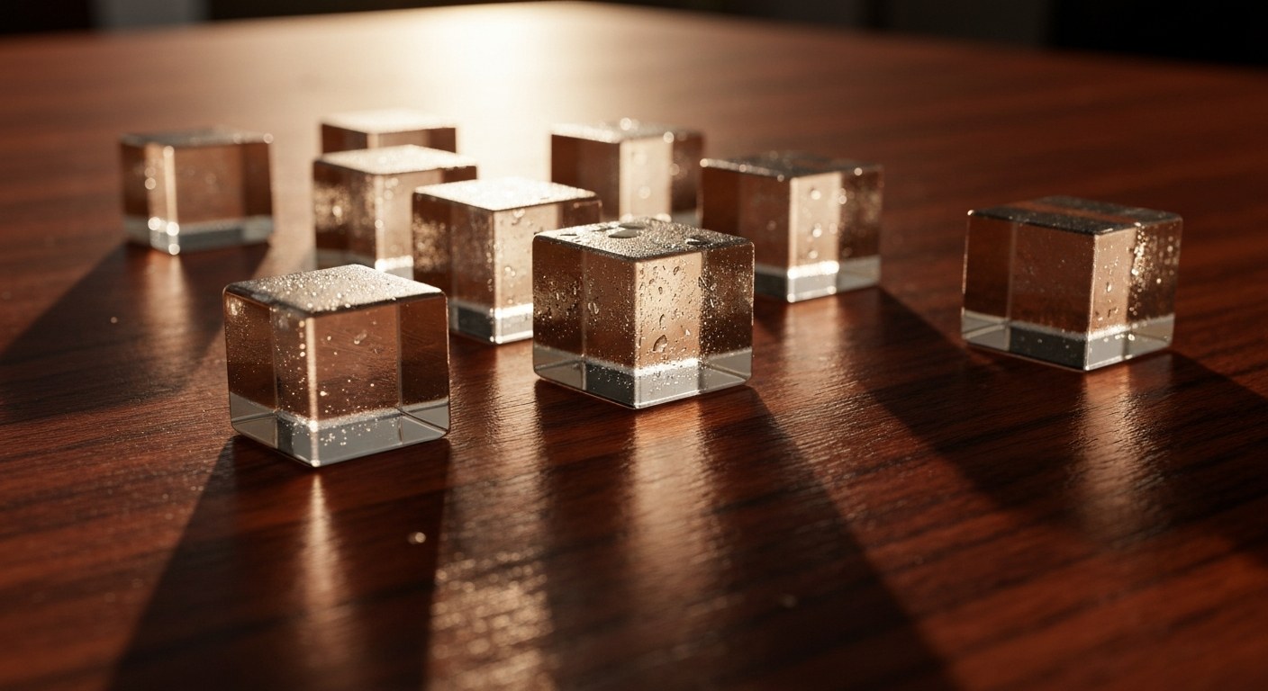 Abstract conceptual image of glass cubes on a desk, representing the unification of disparate data.