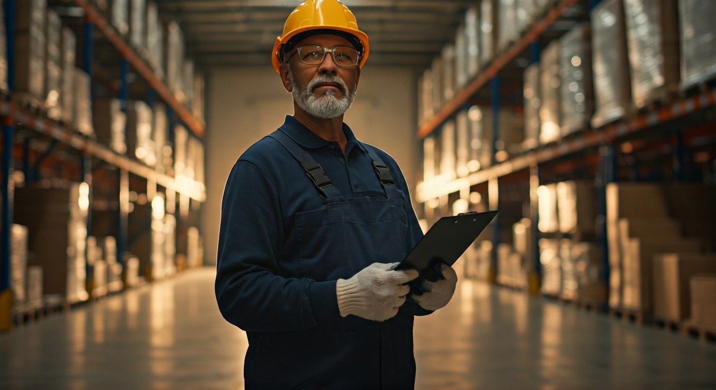 Experience Drives Compensation Experienced warehouse worker in a distribution aisle during golden hour.