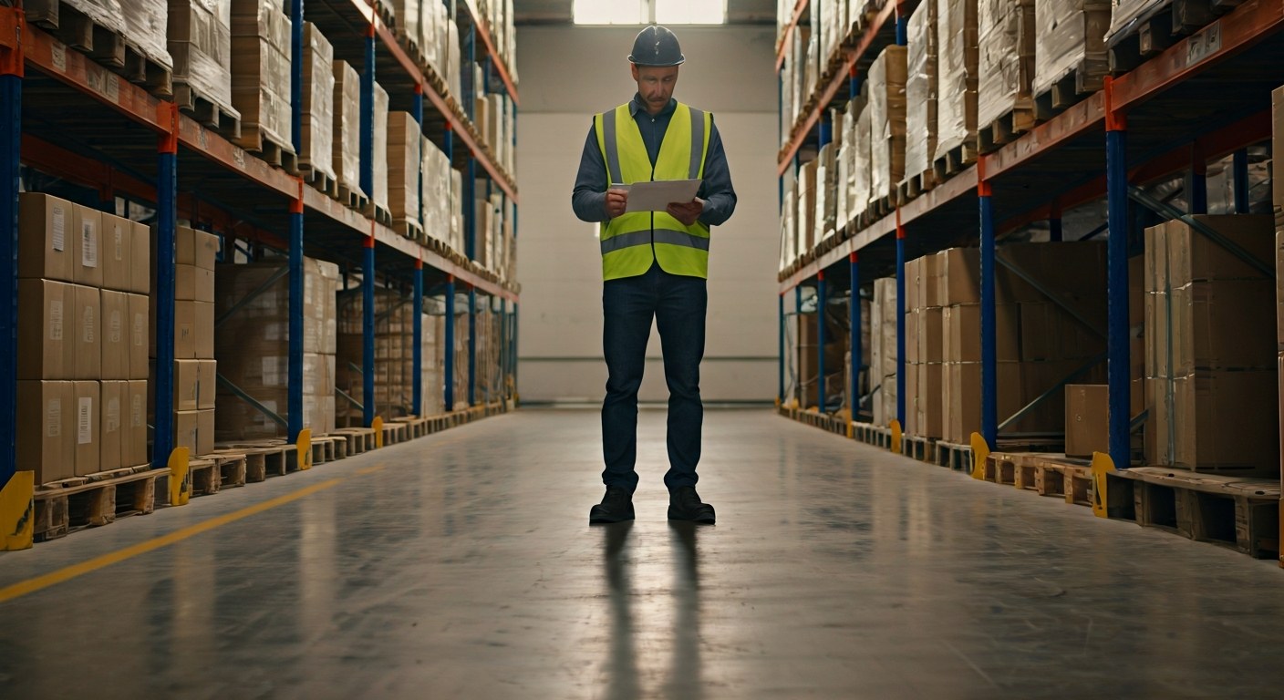 Choosing Your Logistics Career Path Warehouse worker reviewing documents in a busy distribution center.