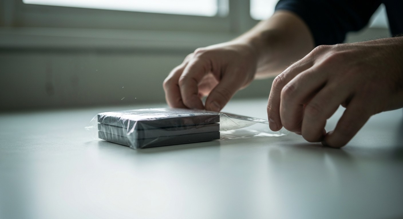 Hands carefully assemble components in a kitting package on a workbench.