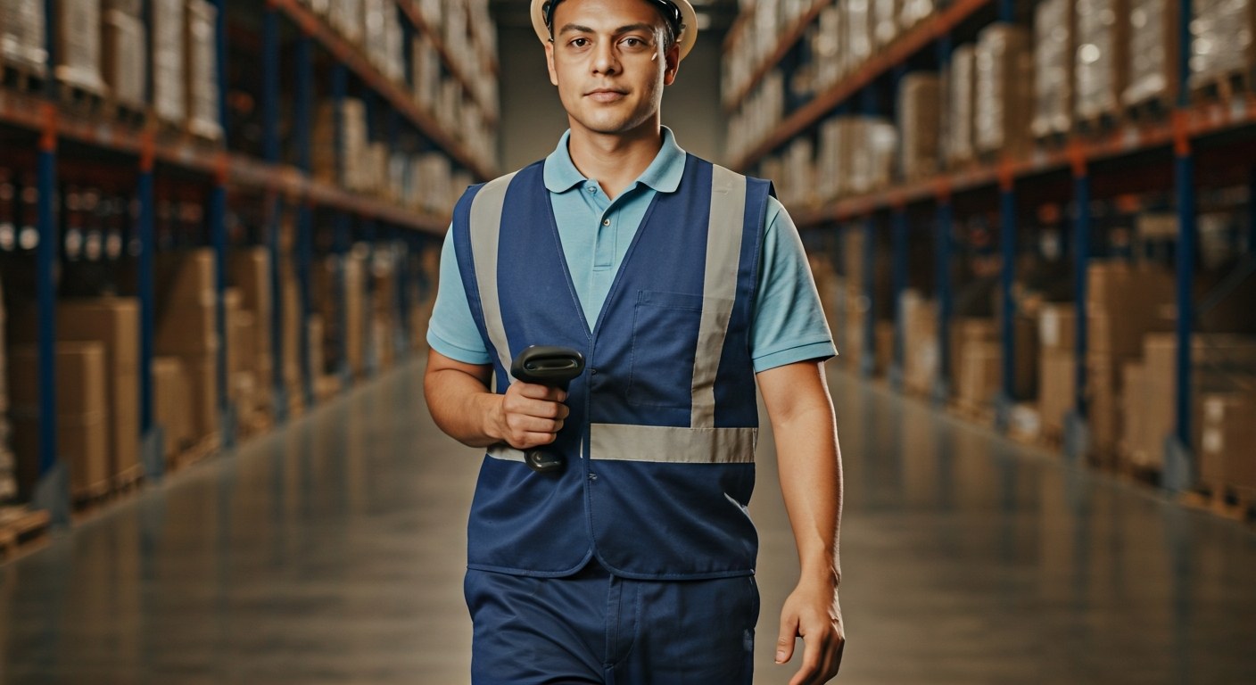 Ensuring Worker Comfort Warehouse associate walking in a well-ventilated, climate-controlled aisle.