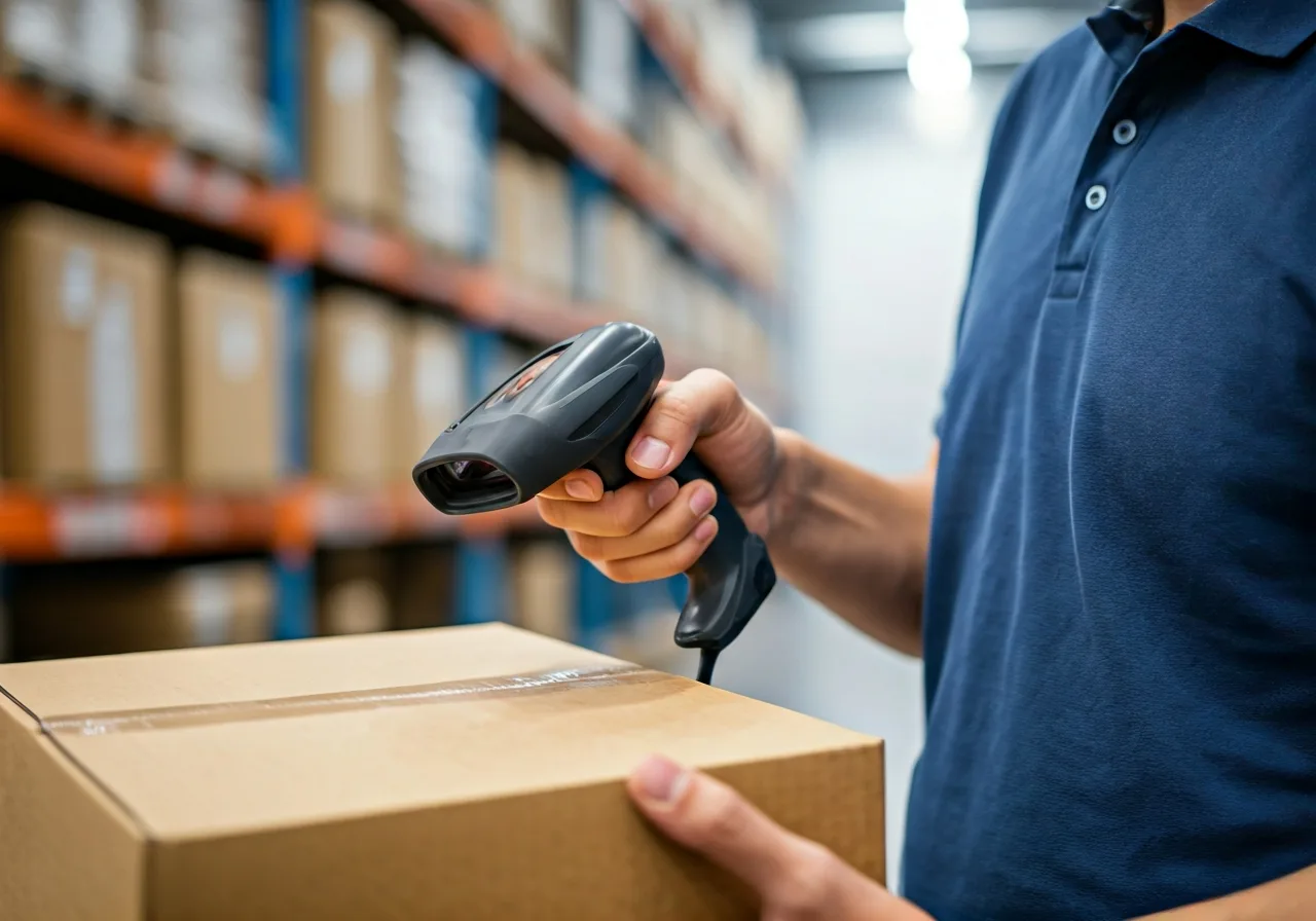 Amazon warehouse worker pushing a cart in a Fulfillment Center