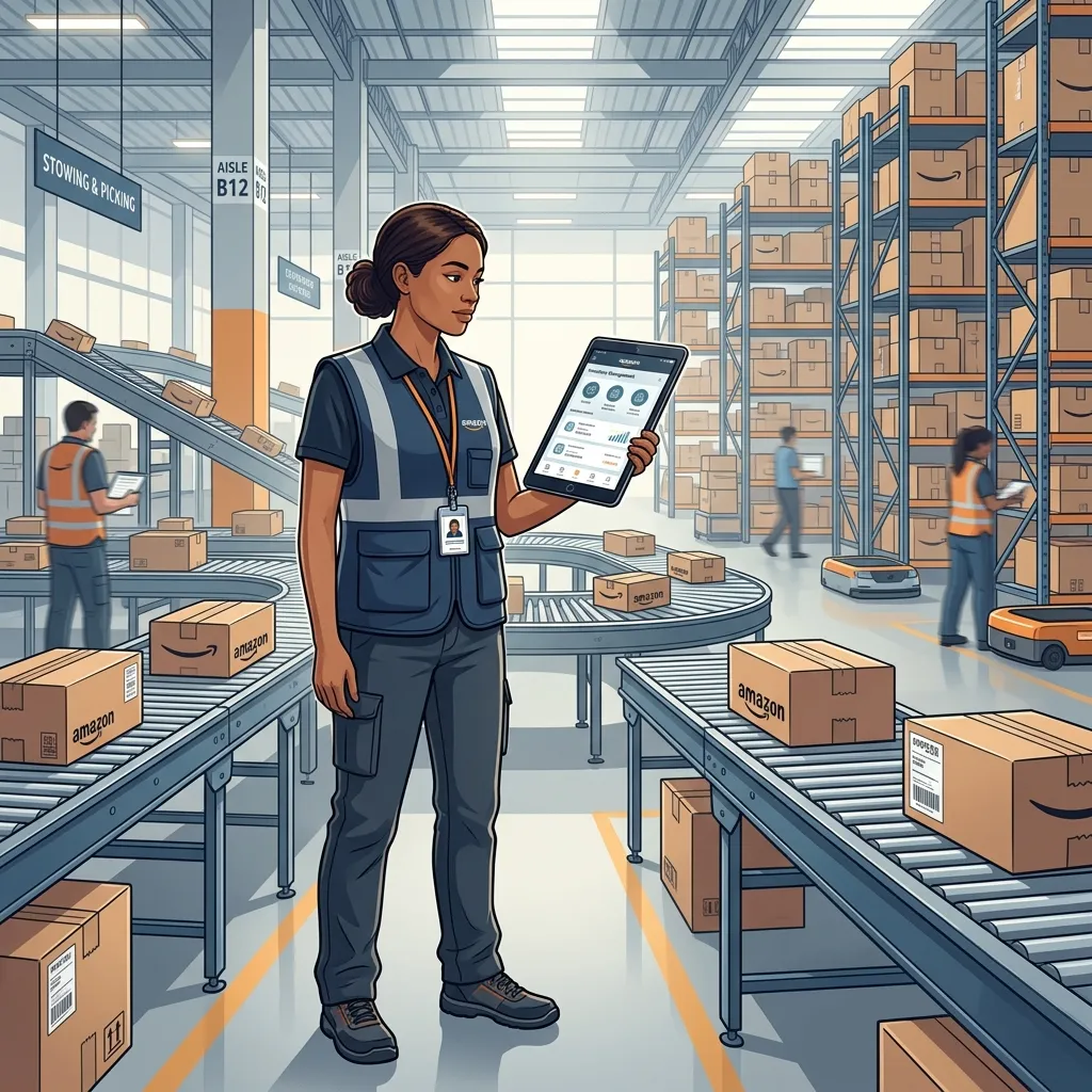 How Much Do Amazon Warehouse Workers Make in 2024? 1 Amazon warehouse worker inside a fulfillment center (AI Generated Image)
