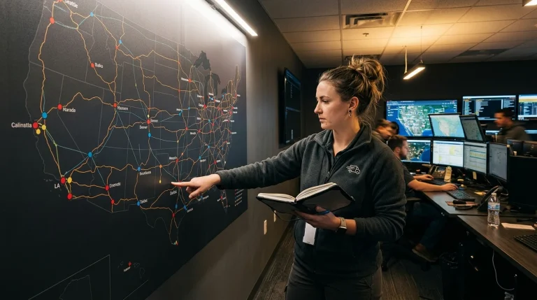 Amazon Warehouses Locations: The Complete Nationwide Directory & Facility Types Guide 3 Logistics dispatch coordinator analyzing nationwide fulfillment center map (AI Generated Image)