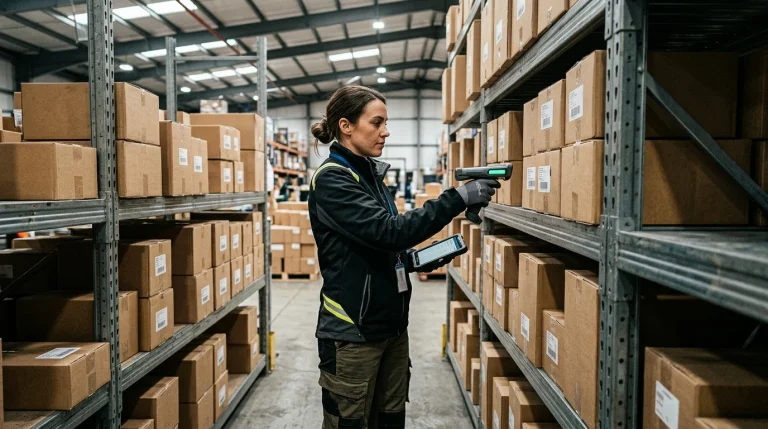How to Find If a Product is in Stock: The Complete Retail, Warehouse & Inventory Guide 1 Warehouse inventory specialist scanning stock levels with RF barcode scanner (AI Generated Image)