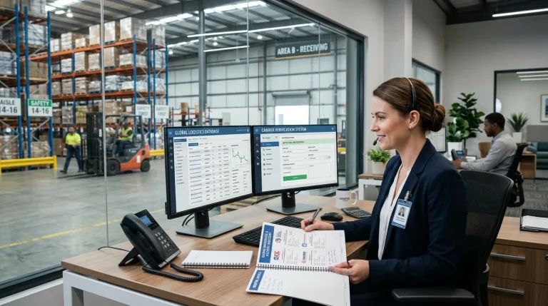 How to Find Warehouse & Factory Contact Numbers 1 Logistics specialist reviewing verified warehouse and factory contact directories (AI Generated Image)